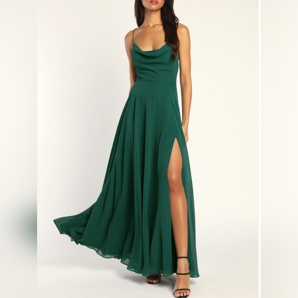 Elegant Slit Backless Lace Up Emerald Green Maxi Dress